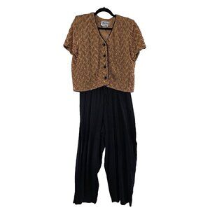 Vtg JEFFREY DARA Women Jumpsuit Sz 14 Black Gold Jacket Modern Casual Chic 4a-5